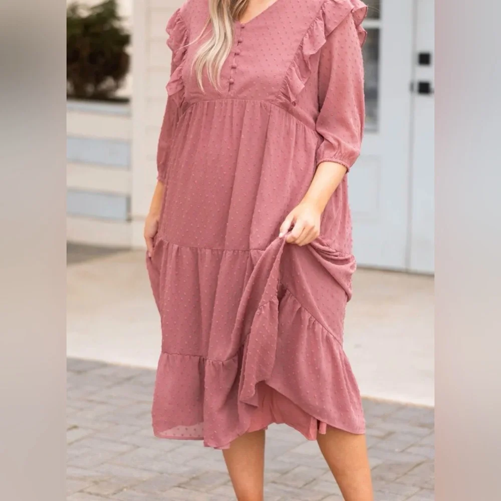 Elegant Mauve Ruffle Dress by Chic Soul 3X NWOT - Picture 3 of 4